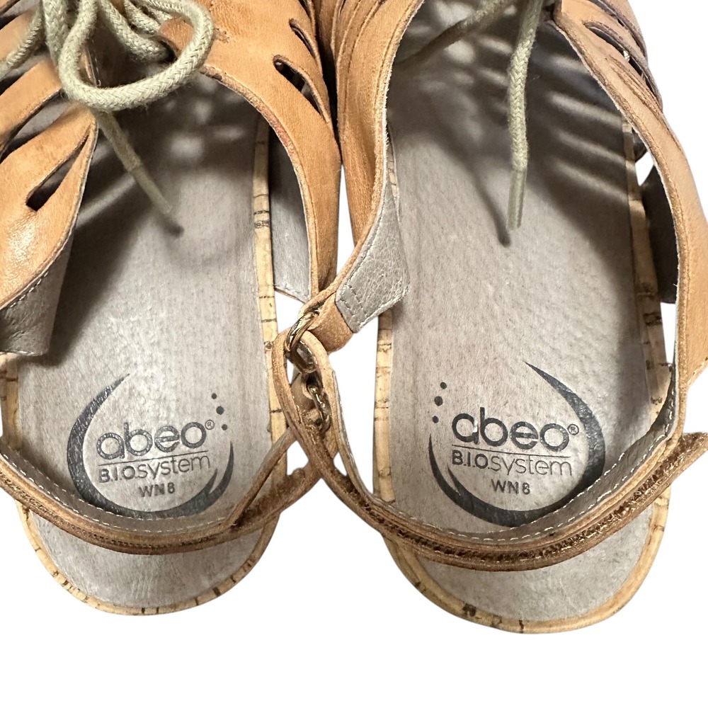 Abeo Slingback Wedge Sandals Women 8 Tan Leather Lace Up Cork Platform - Picture 9 of 9